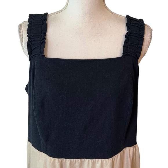 52seven Women's Sleeveless Color Block Tiered Linen Midi Dress SZ 1X Navy Tan - Picture 3 of 11
